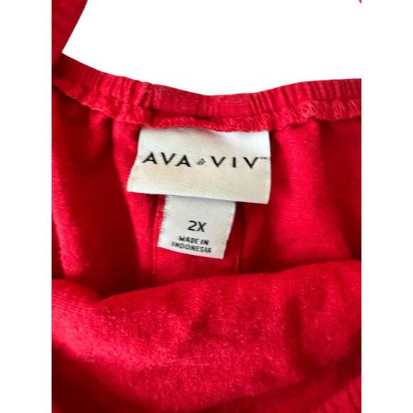 Ava &‎ Viv Women’s Red Button down back Sleeveless Top Linen Blend Plus Size 2X - Picture 2 of 7
